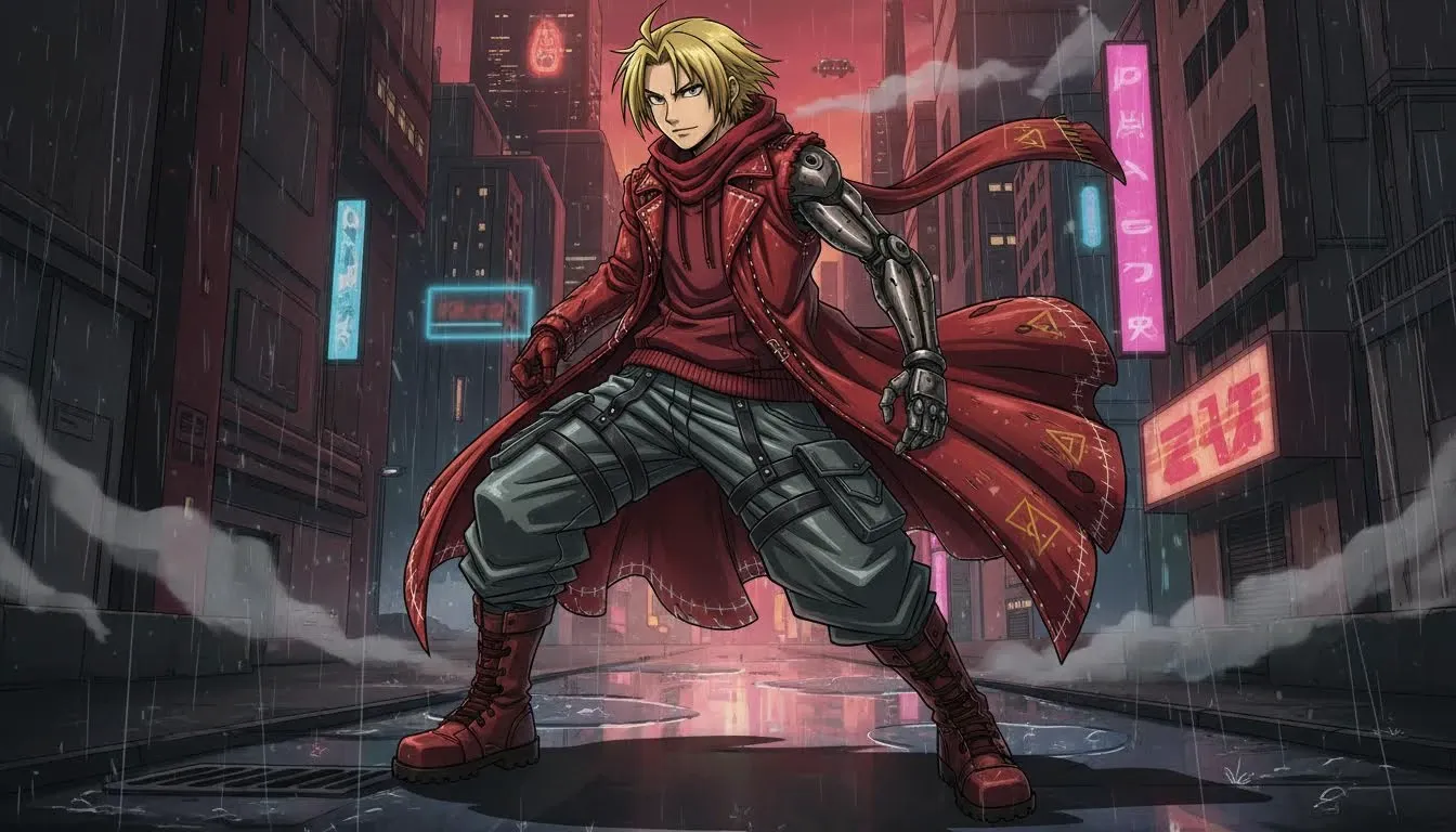 Remix Streetwear di Edward Elric da Fullmetal Alchemist con Vibrazioni di Stile Avanguardistico a Strati