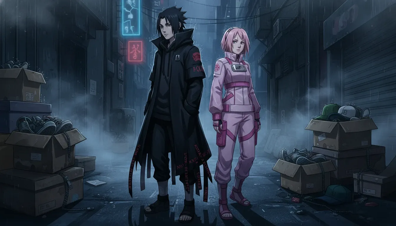 Naruto Streetwear Alchemy Sasuke and Sakura Remixing Casual Fits Into Avant Garde Shadows