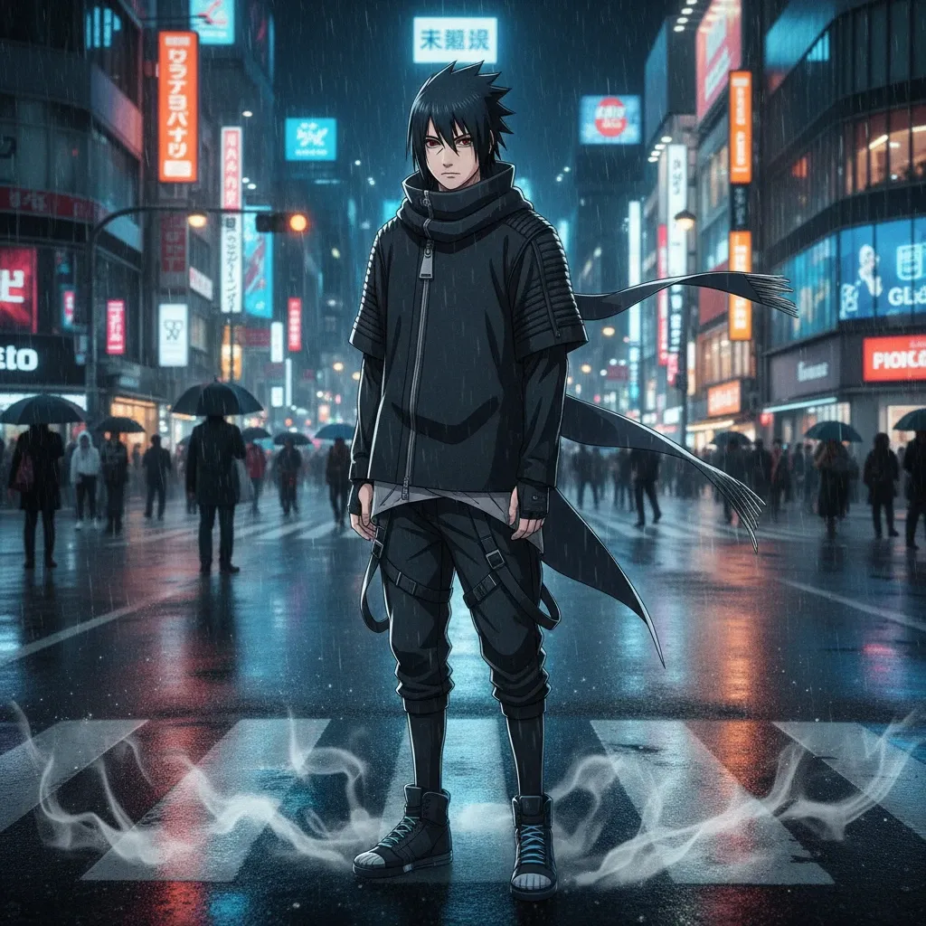 L'Alchimie du Streetwear Naruto : Sasuke Transforme des Couches Décontractées en Style Futuriste de Nuit en Flammes