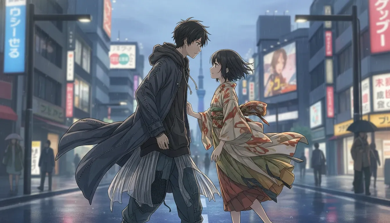 Taki et Mitsuha de Your Name déambulent à Tokyo dans des vêtements streetwear sans effort et des silhouettes avant-gardistes